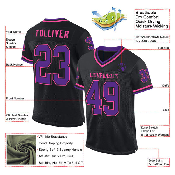 Custom Black Purple-Pink Mesh Authentic Throwback Football Jersey alternate