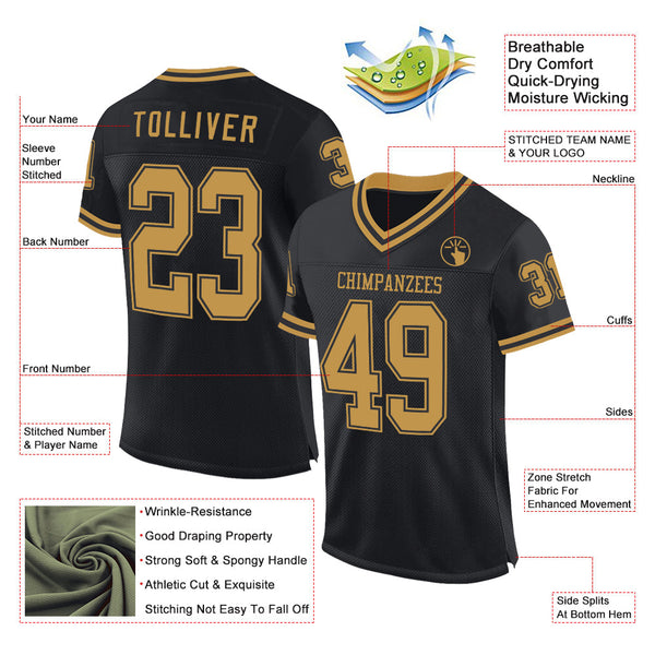 Custom Black Old Gold Mesh Authentic Throwback Football Jersey alternate