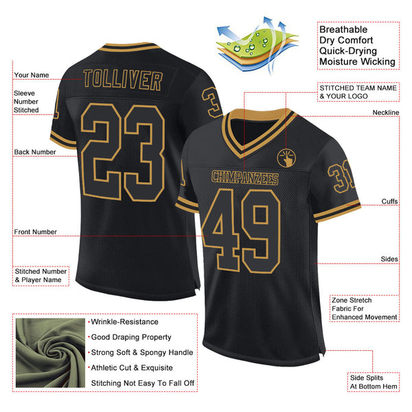 Custom Black Old Gold Mesh Authentic Throwback Football Jersey alternate