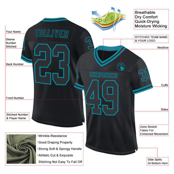 Custom Black Teal Mesh Authentic Throwback Football Jersey alternate