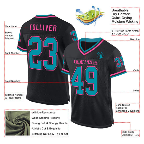 Custom Black Teal-Pink Mesh Authentic Throwback Football Jersey alternate