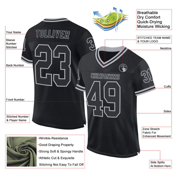 Custom Black Gray Mesh Authentic Throwback Football Jersey alternate