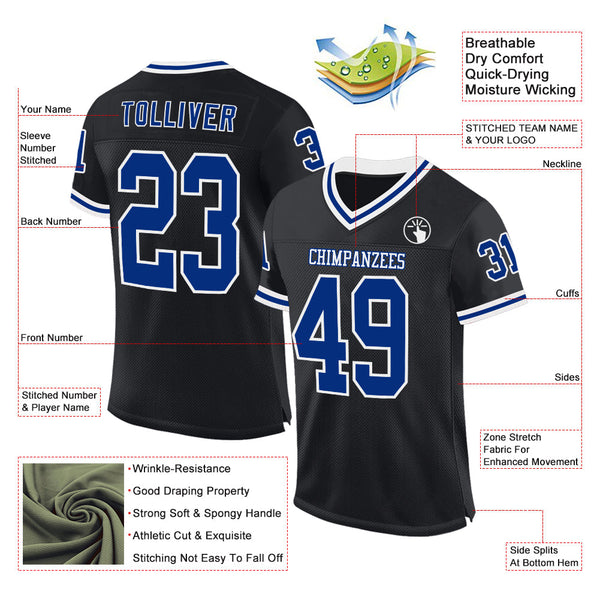 Custom Black Royal-White Mesh Authentic Throwback Football Jersey alternate