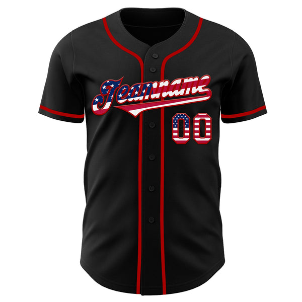 Custom Black USA Flag-Red Authentic Baseball Jersey alternate