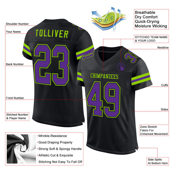 Custom Black Purple-Neon Green Mesh Authentic Football Jersey alternate