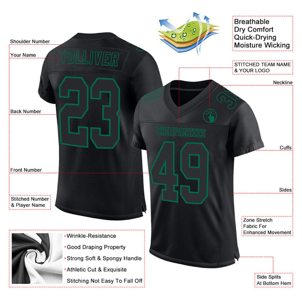 Custom Black Kelly Green Mesh Authentic Football Jersey alternate