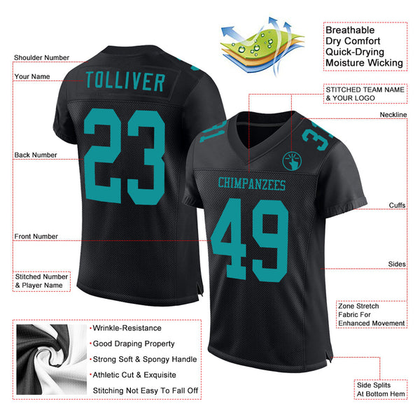 Custom Black Teal Mesh Authentic Football Jersey alternate