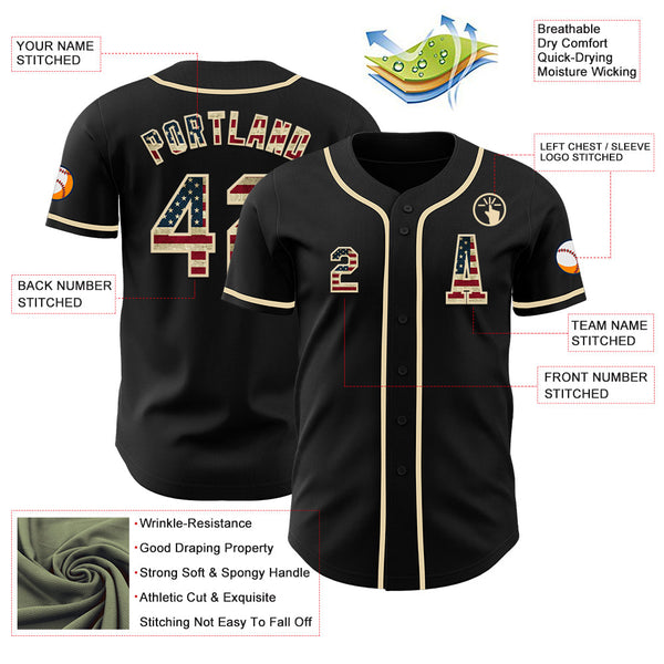 Custom Black Vintage USA Flag-Cream Authentic Baseball Jersey alternate