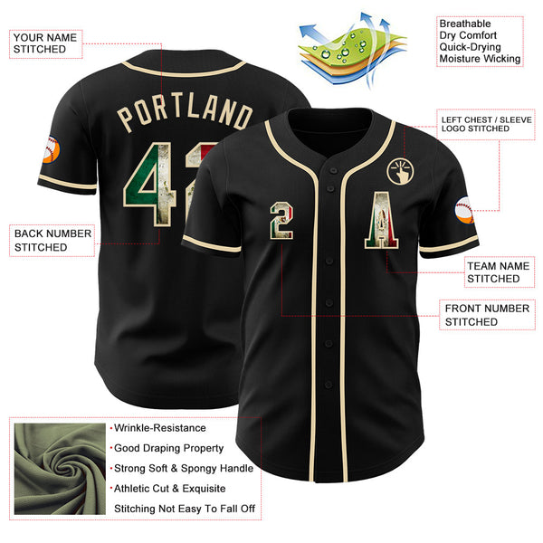 Custom Black Vintage Mexican Flag-Cream Authentic Baseball Jersey alternate