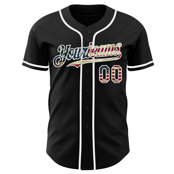 Custom Black Vintage USA Flag-White Authentic Baseball Jersey alternate