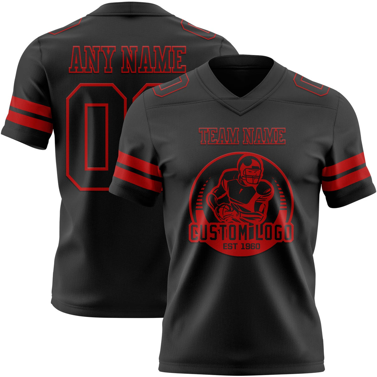 Custom Black Red Authentic Football Jersey - Back