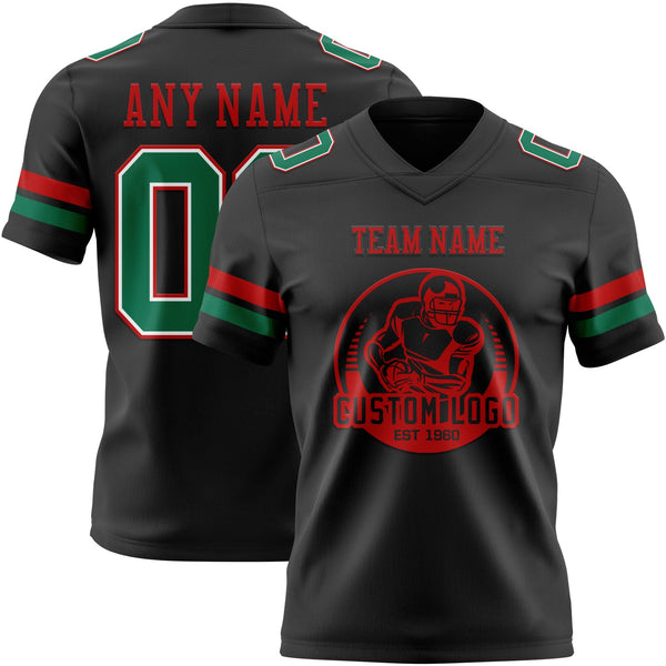 Custom Black Kelly Green White-Red Authentic Football Jersey alternate