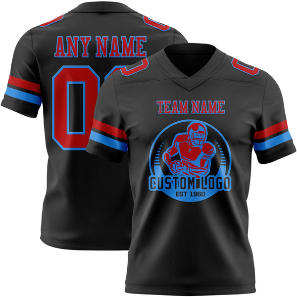 Custom Black Red-Powder Blue Authentic Football Jersey alternate