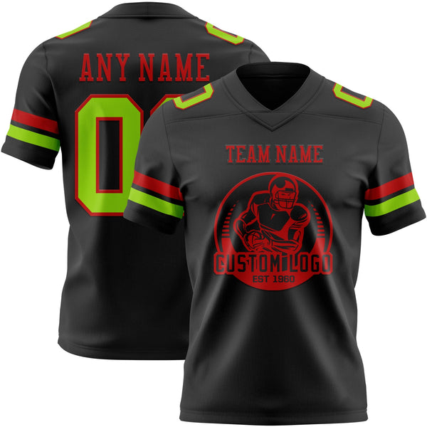 Custom Black Neon Green-Red Authentic Football Jersey alternate