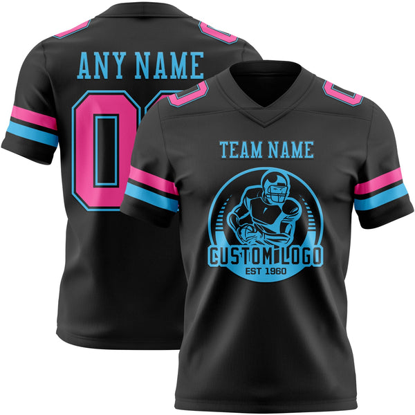 Custom Black Pink-Sky Blue Authentic Football Jersey alternate