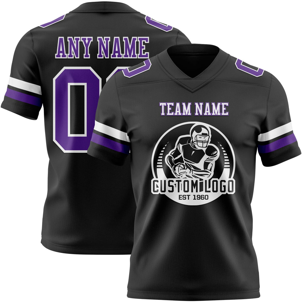 Custom Black Purple-White Authentic Football Jersey - Back