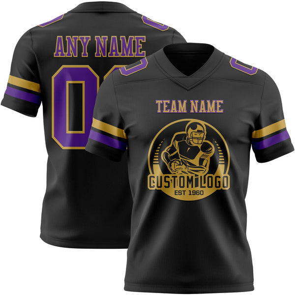 Custom Black Purple-Old Gold Authentic Football Jersey alternate