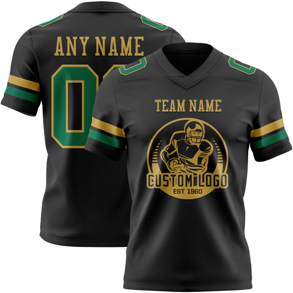 Custom Black Kelly Green-Old Gold Authentic Football Jersey alternate