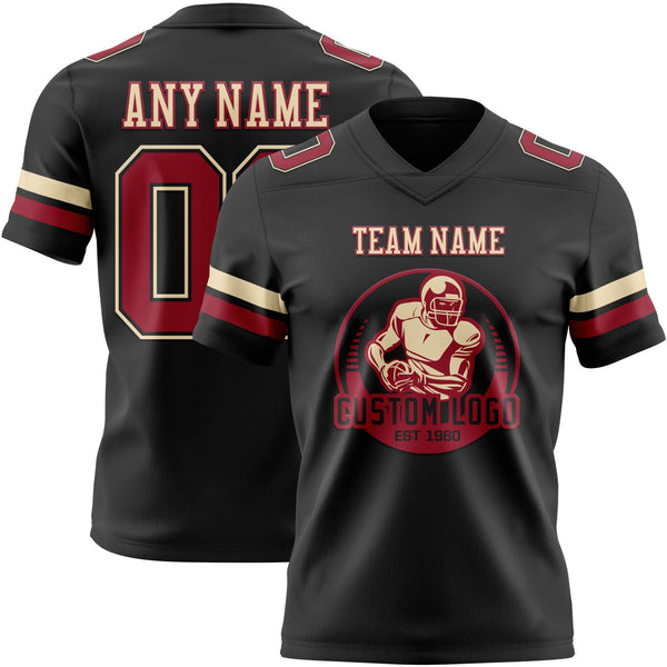Custom Black Cardinal-Cream Authentic Football Jersey alternate