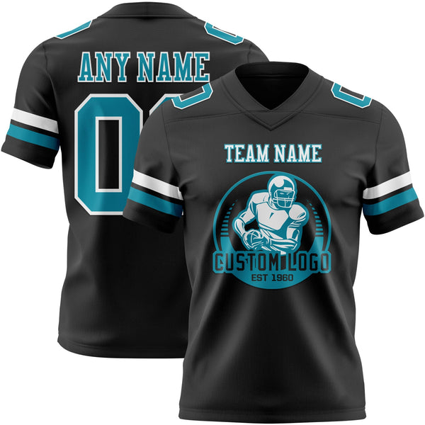 Custom Black Teal-White Authentic Football Jersey alternate