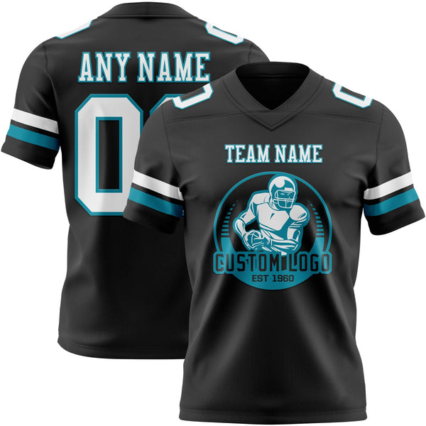 Custom Black White-Teal Authentic Football Jersey alternate