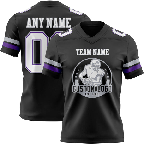Custom Black White Purple-Gray Authentic Football Jersey alternate