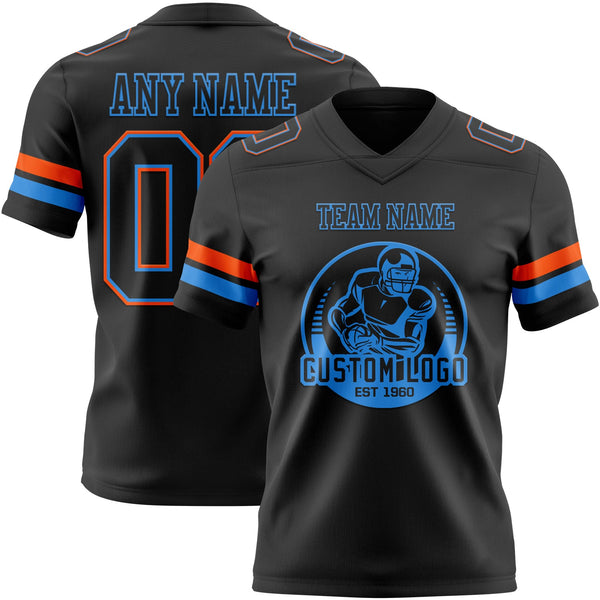 Custom Black Powder Blue-Orange Authentic Football Jersey alternate