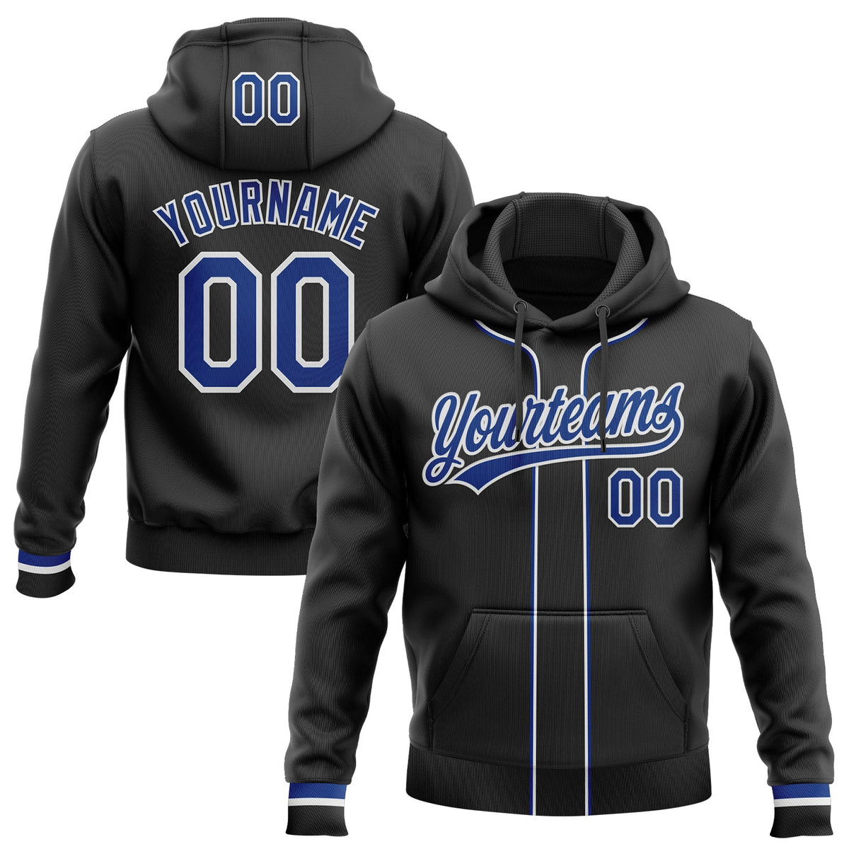 Custom Stitched Black Royal-White Baseball Pullover Sweatshirt Hoodie