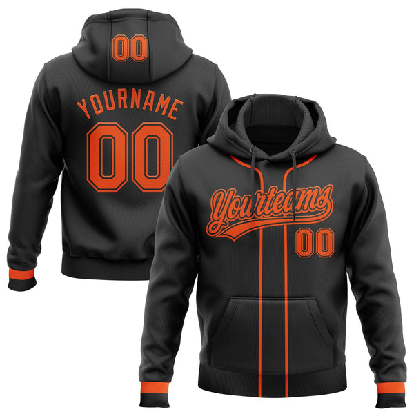 Custom Stitched Black Orange Baseball Pullover Sweatshirt Hoodie