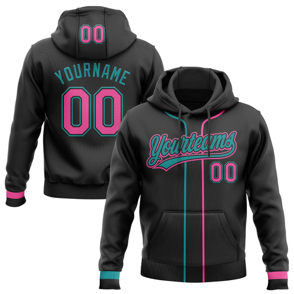 Custom Stitched Black Pink-Teal Baseball Pullover Sweatshirt Hoodie