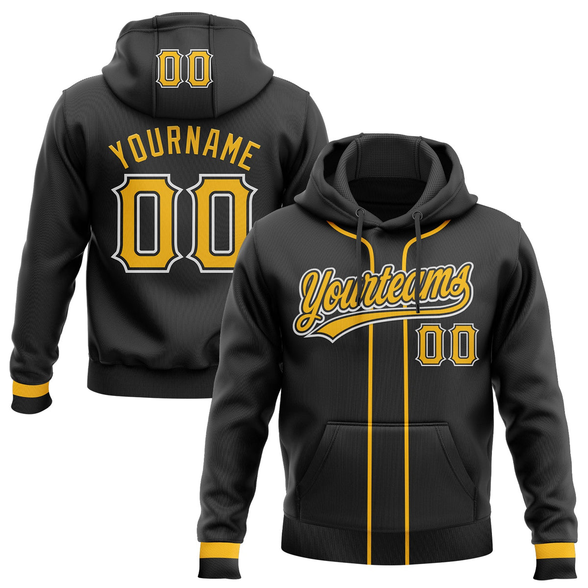 Custom Stitched Black Gold-White Baseball Pullover Sweatshirt Hoodie