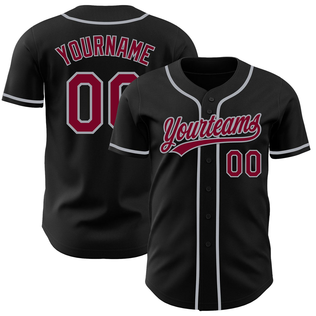 Custom Black Maroon-Gray Authentic Baseball Jersey
