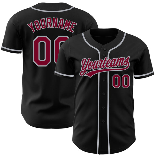 Custom Black Maroon-Gray Authentic Baseball Jersey