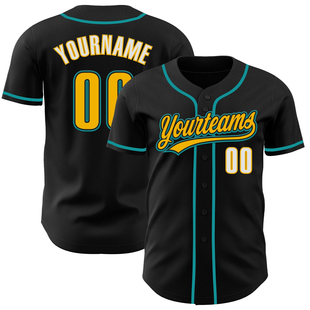 Custom Black Gold Teal-White Authentic Baseball Jersey