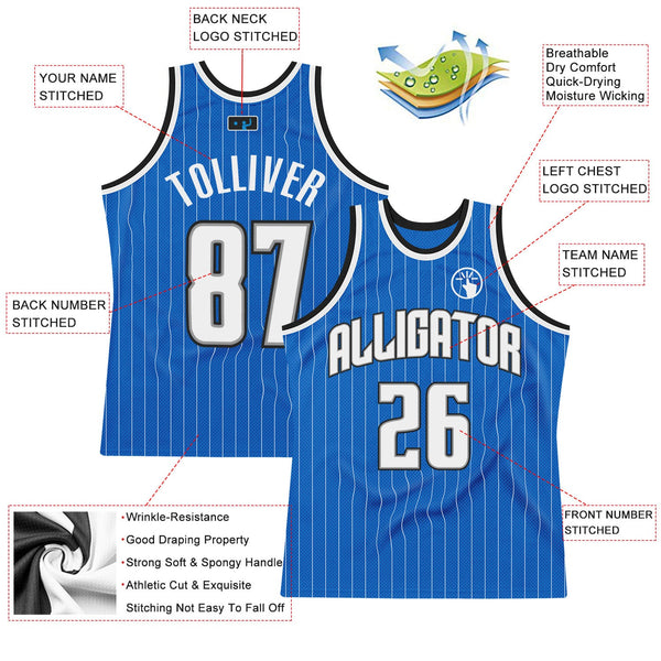Custom Blue White Pinstripe White-Black Authentic Basketball Jersey alternate