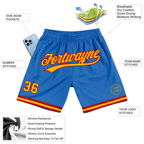 Custom Blue Gold-Red Authentic Throwback Basketball Shorts alternate