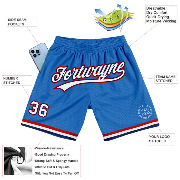 Custom Blue White Navy-Red Authentic Throwback Basketball Shorts alternate