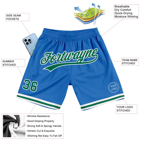 Custom Blue Kelly Green-White Authentic Throwback Basketball Shorts alternate