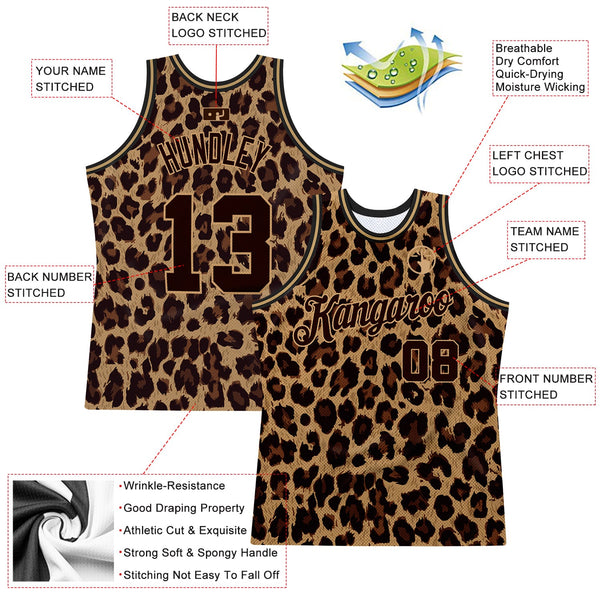 Custom Brown Brown-Old Gold 3D Pattern Design Leopard Authentic Basketball Jersey alternate