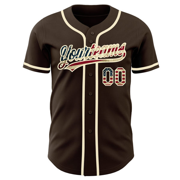 Custom Brown Vintage USA Flag-Cream Authentic Baseball Jersey alternate