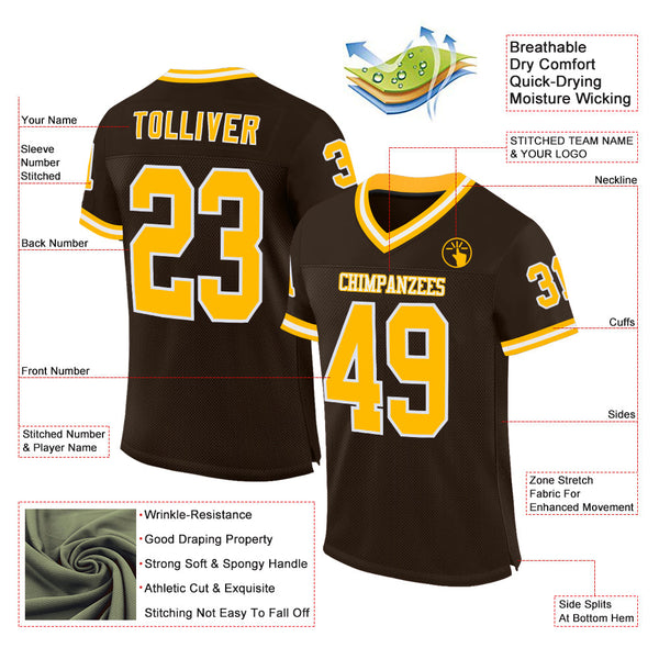 Custom Brown Gold-White Mesh Authentic Throwback Football Jersey alternate
