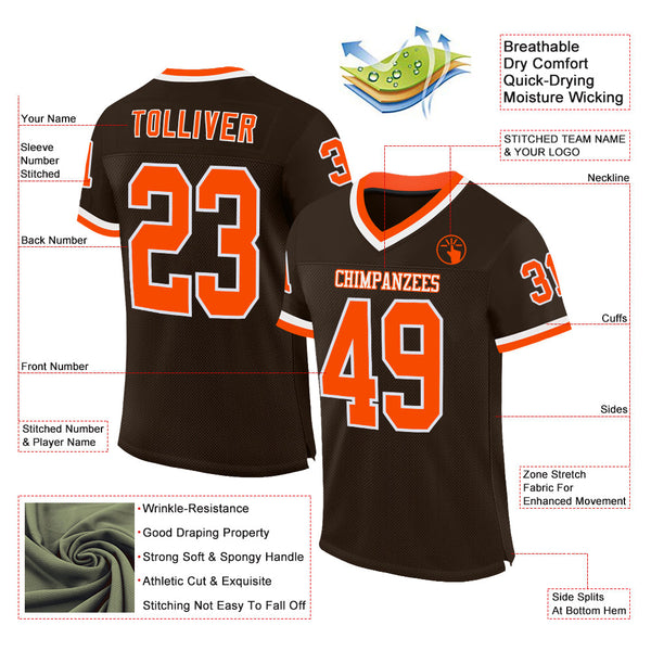 Custom Brown Orange-White Mesh Authentic Throwback Football Jersey alternate