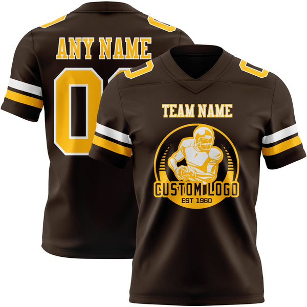 Custom Brown Gold-White Authentic Football Jersey alternate