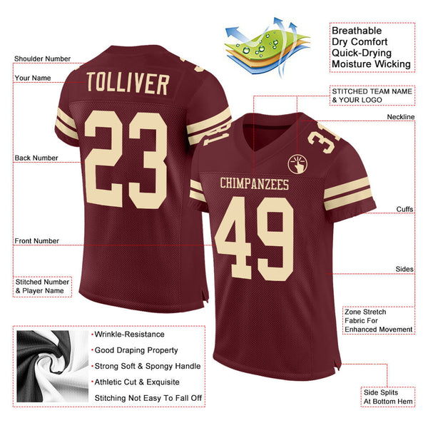 Custom Burgundy Cream Mesh Authentic Football Jersey alternate