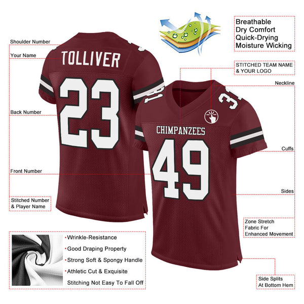 Custom Burgundy White-Black Mesh Authentic Football Jersey alternate