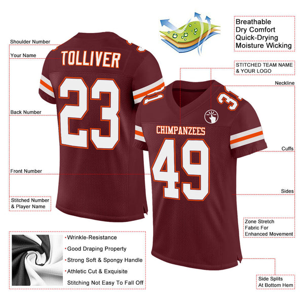 Custom Burgundy White-Orange Mesh Authentic Football Jersey alternate