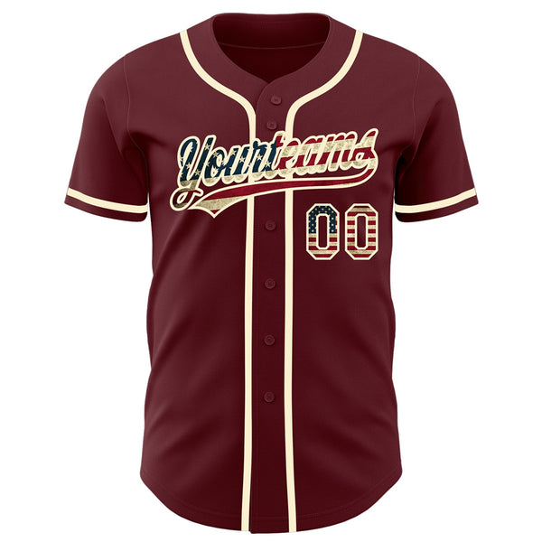 Custom Burgundy Vintage USA Flag-Cream Authentic Baseball Jersey alternate