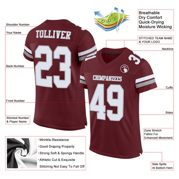Custom Burgundy White-Gray Mesh Authentic Football Jersey alternate