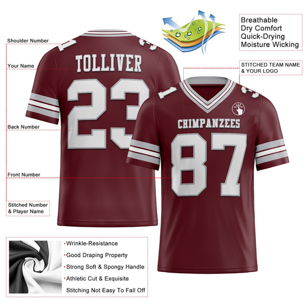 Custom Burgundy White-Gray Authentic Football Jersey alternate