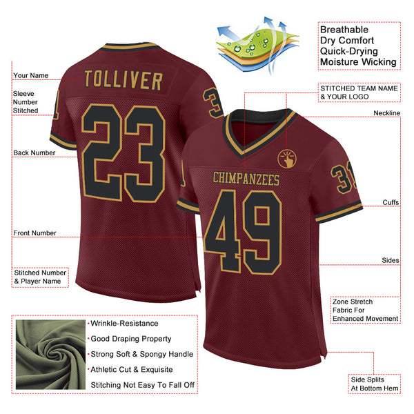 Custom Burgundy Black-Old Gold Mesh Authentic Throwback Football Jersey alternate